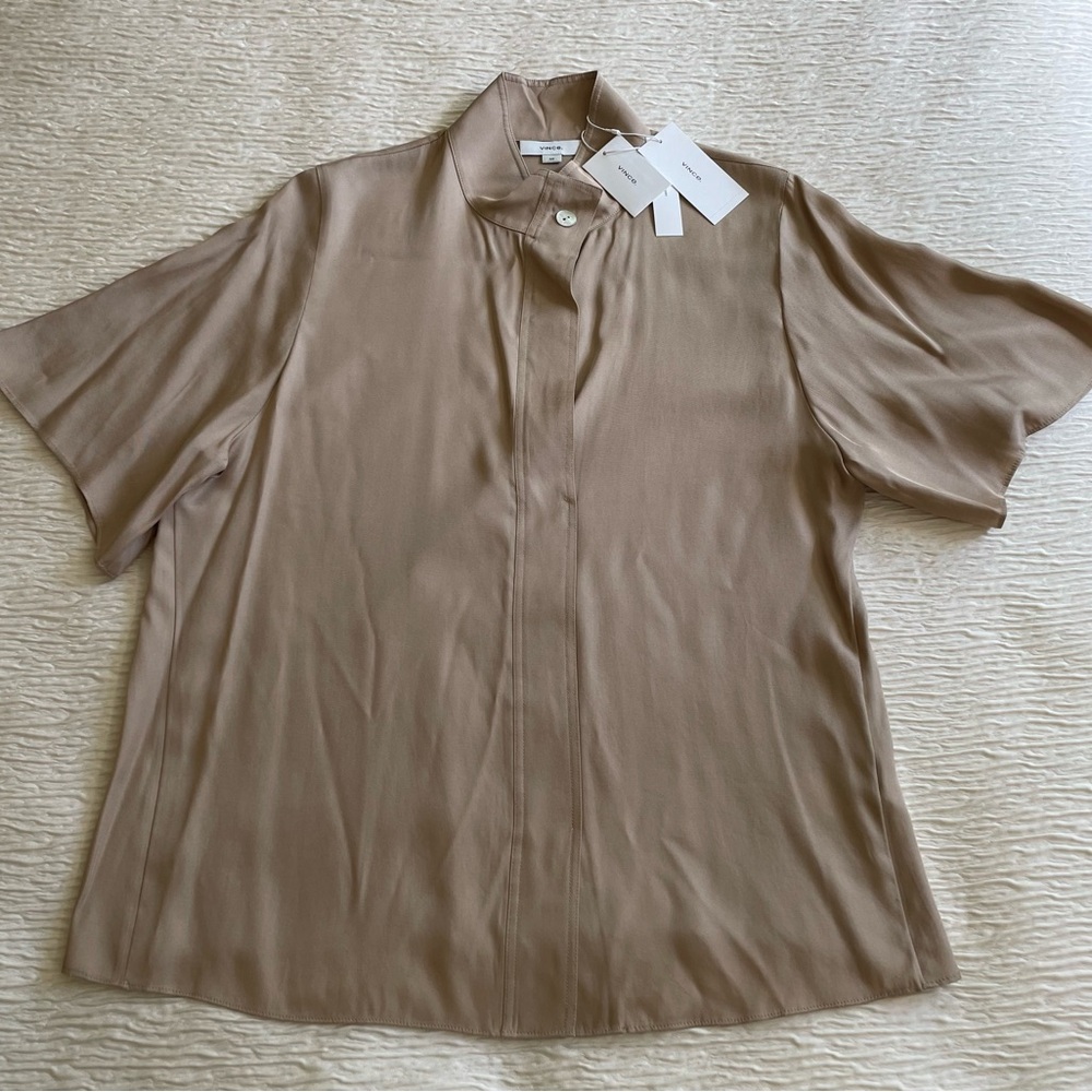 Women’s Beige Short Sleeve Silk Blouse